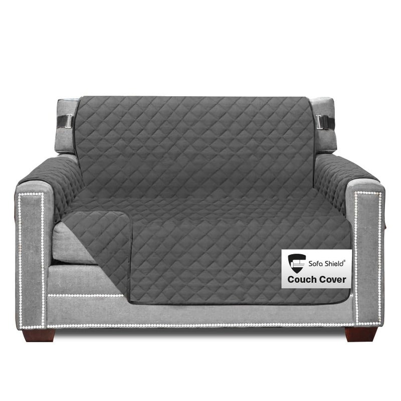 Sofa Shield Armchair Slip Cover with Patented Strap, Cushion Protector, US Designed Reversible Stain and Dog Tear Resistant Slipcover, 48 inch Seat, Washable Covers for Dogs Pets, Charcoal - Image 1